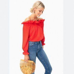 Red Off the Shoulder Marguerite Blouse NWOT